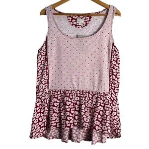 Anthropologie Pink Burgundy Polka‎ Dot Animal Print Sleeveless Tank Top Sz M NEW